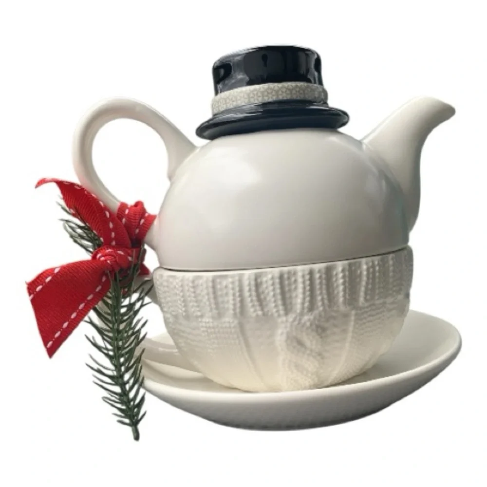 Hallmark Festive Holiday Snowman Teacup‎ Set Collectible Microwaveable
